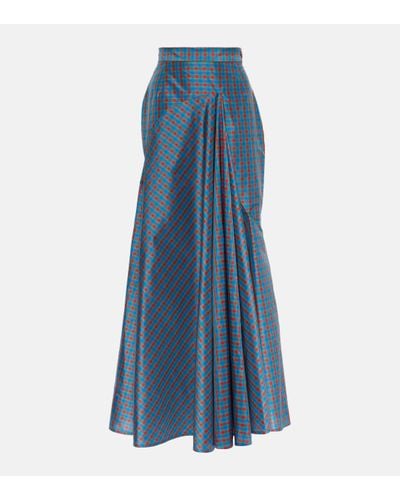 Vivienne Westwood Checked Ruffled Silk-blend Maxi Skirt - Blue