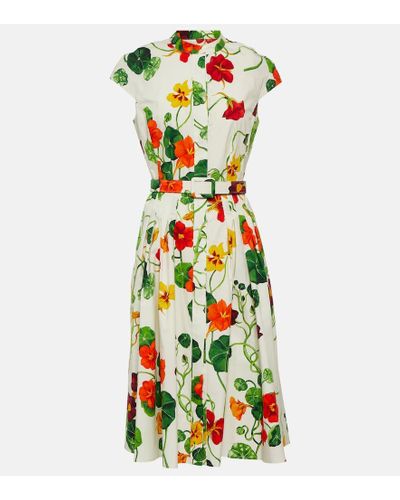 Oscar de la Renta Printed Cotton-blend Midi Dress - Green