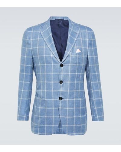 Kiton Checked Cashmere And Silk Blazer - Blue