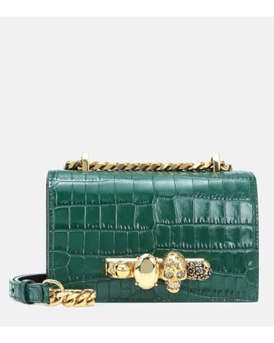 Alexander McQueen Jeweled Satchel Croc-effect Crossbody Bag - Green