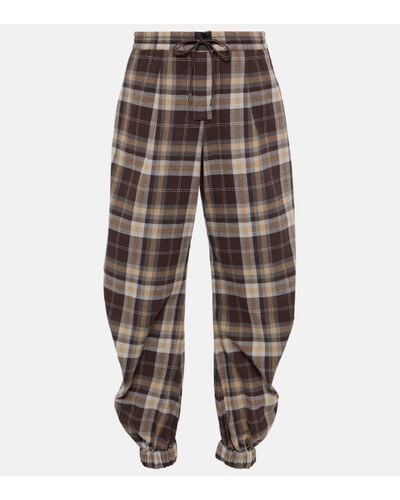 The Attico Checked Cotton-blend Wide-leg Trousers - Brown