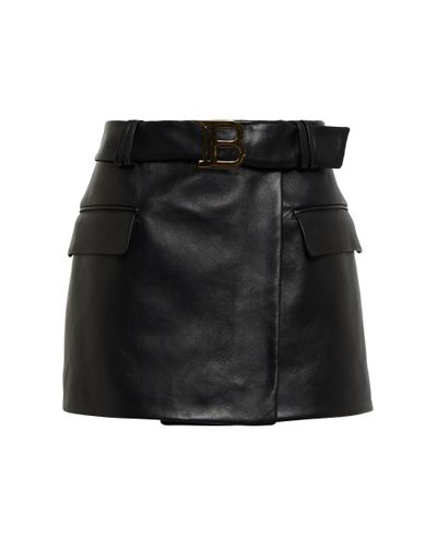 Balmain Wrap High-rise Leather Miniskirt - Black