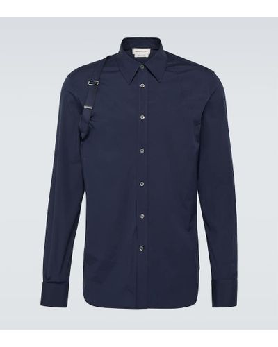 Alexander McQueen Camisa Harness de popelin de algodon - Azul