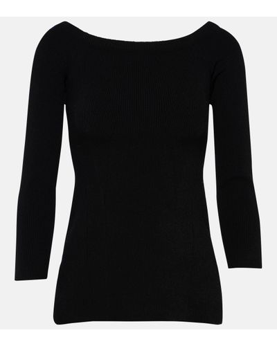 Veronica Beard Derick Ribbed-knit Off-shoulder Jumper - Black