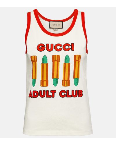 Gucci Printed Cotton Tank Top - Red