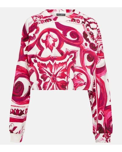Dolce & Gabbana Majolica Cropped Cotton Jersey Sweatshirt - Red