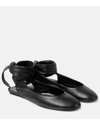 The Attico Cloe Leather Slingback Flats - Black