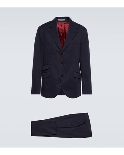 Brunello Cucinelli Cotton And Cashmere Gabardine Suit - Blue
