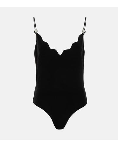 Galvan London Scalloped Velvet Bodysuit - Black
