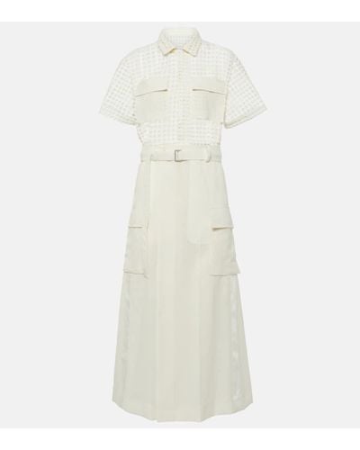 Sacai Lace-trimmed Cotton Midi Dress - White