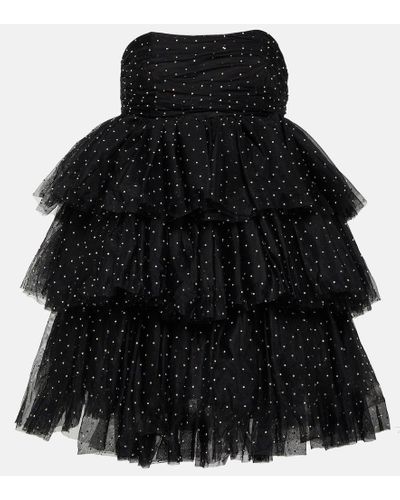 ROTATE BIRGER CHRISTENSEN Embellished Strapless Tulle Minidress - Black