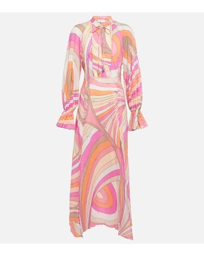 Emilio Pucci Robe longue imprimee en coton - Rose