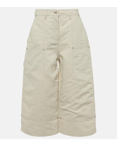Loewe Pantaloni culottes in cotone e lino a vita alta - Bianco