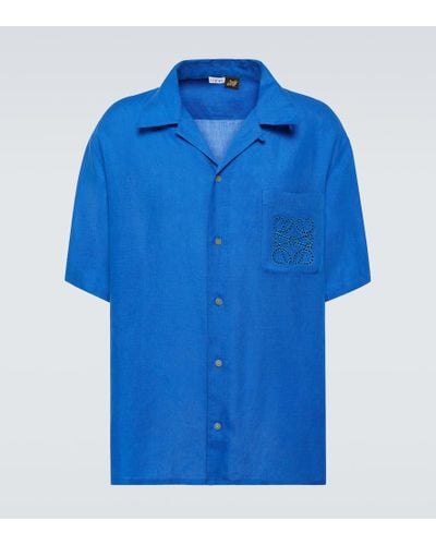 Loewe Paula's Ibiza Anagram Linen Shirt - Blue