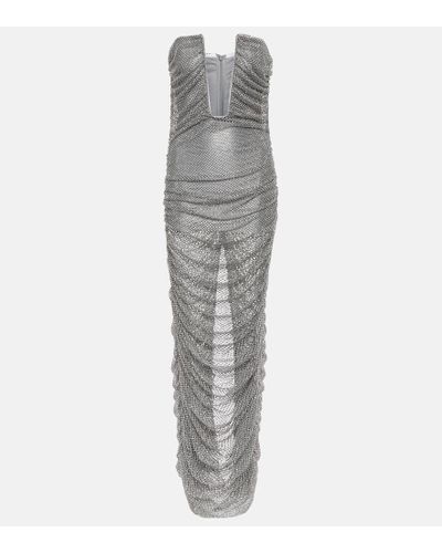 GIUSEPPE DI MORABITO Embellished Bustier Mesh Gown - Gray