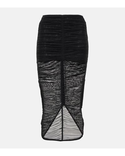 Mugler Cutout Draped Mesh Midi Skirt - Black