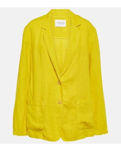 Velvet Blazer Cassie de lino - Amarillo