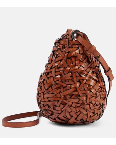 Loewe Nest Small Leather Basket Bag - Brown