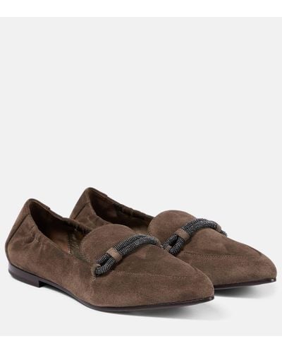 Brunello Cucinelli Mocassins en daim a ornements - Marron