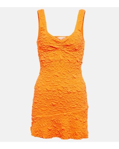 LoveShackFancy Bartlette Gathered Neon Cloqué Mini Dress - Orange