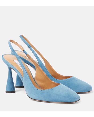Aquazzura Amore 95 Suede Slingback Court Shoes - Blue