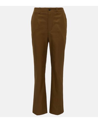 Saint Laurent Cotton Twill Flared Pants - Brown