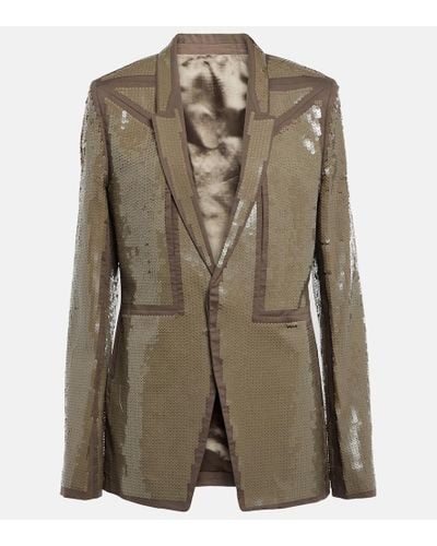 Rick Owens Sequined Single-breasted Cotton Blazer - Green