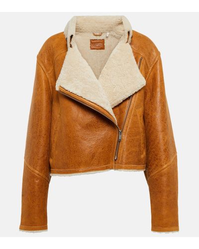 MARANT ETOILE Apstya Leather And Shearling Jacket - Brown
