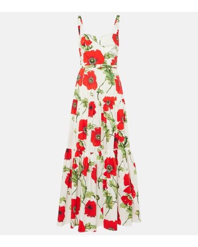 Oscar de la Renta Floral Tiered Cotton-blend Poplin Maxi Dress