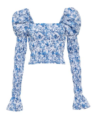 Caroline Constas Delilah Floral Cotton-blend Voile Top - Blue