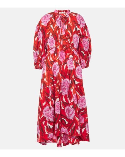 Diane von Furstenberg Artie Floral-Print Cotton-Blend Midi Dress - Red