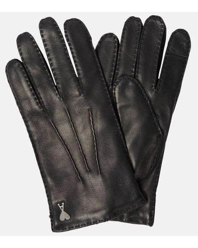 Ami Paris Ami De Coeur Leather Gloves - Black