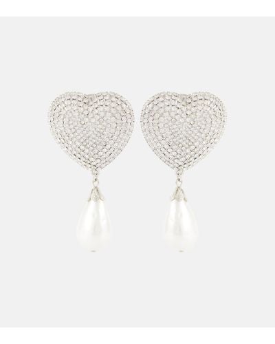 Alessandra Rich Clip-Ohrringe mit Kristallen und Zierperlen - Weiß