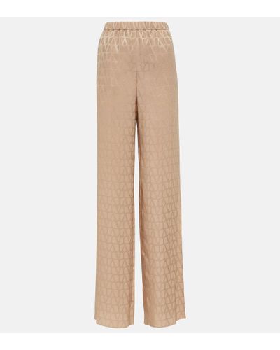 Valentino Toile Iconographe Silk Wide-leg Pants - Natural
