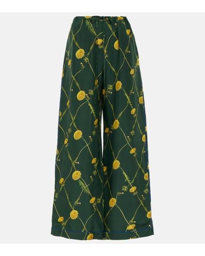 Burberry Floral Silk Pyjama Trousers - Green