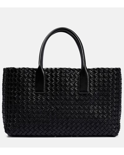 Bottega Veneta Intreccio Leather Small Cabat Tote Bag - Black