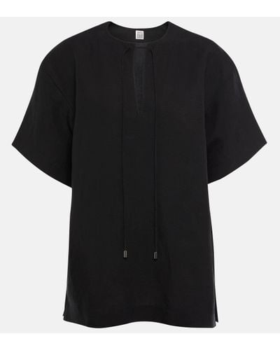 Totême Chemise oversize Fluid Tie en lin melange - Noir