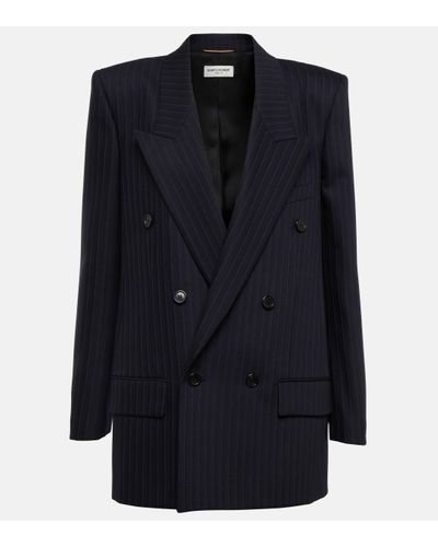 Saint Laurent Pinstripe Blazer - Blue