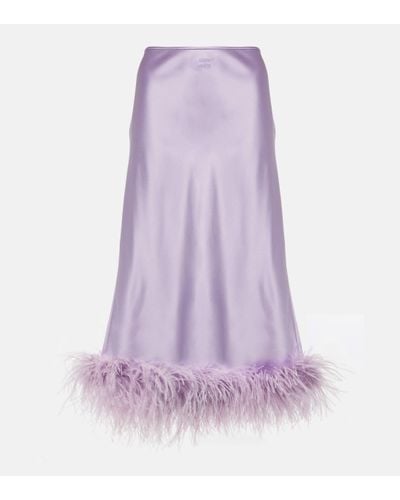 Miu Miu Feather-trimmed Satin Midi Skirt - Purple