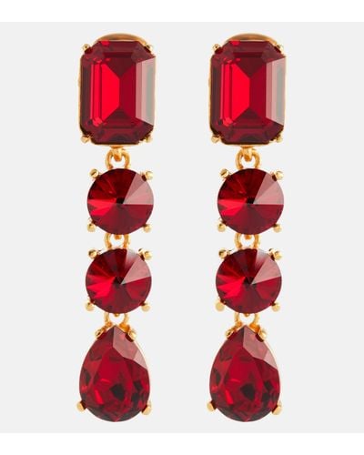 Oscar de la Renta Crystal Clip-on Earrings - Red