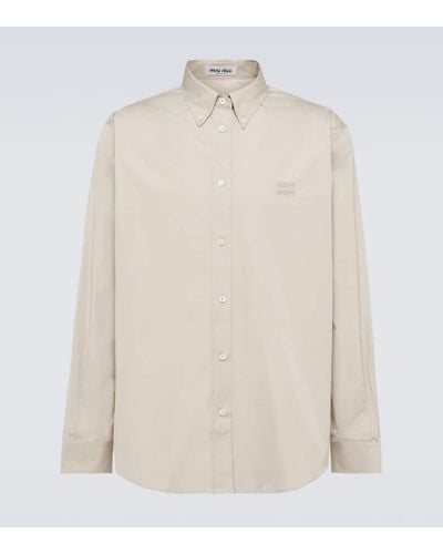 Miu Miu Camisa de popelin de algodon con logo - Blanco