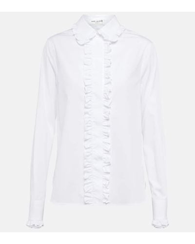 Saint Laurent Camisa de algodon con volantes - Blanco