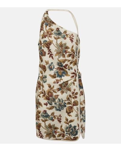 Sir. The Label Eleanora Floral One-shoulder Linen Minidress - Metallic
