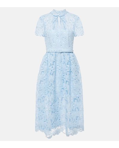 Self-Portrait Tie-neck Lace Midi Dress - Blue