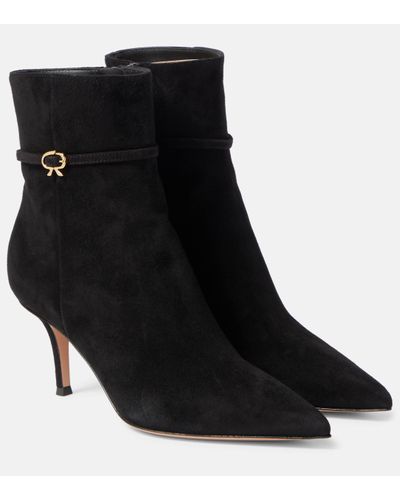 Gianvito Rossi Ribbon Ville Suede Ankle Boots - Black