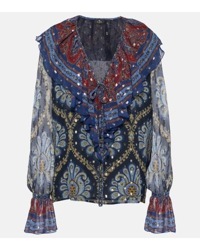 Etro Bedruckte Bluse aus einem Seidengemisch - Blau