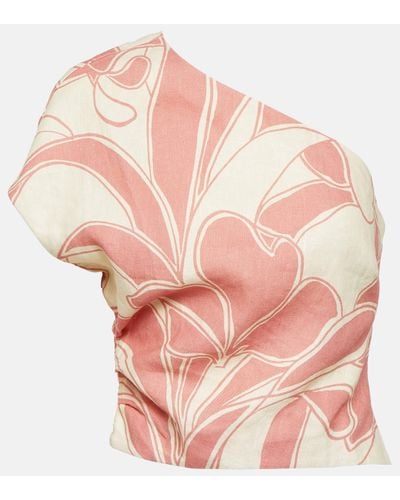 Sir. The Label Belletto Printed One-shoulder Linen Top - Pink