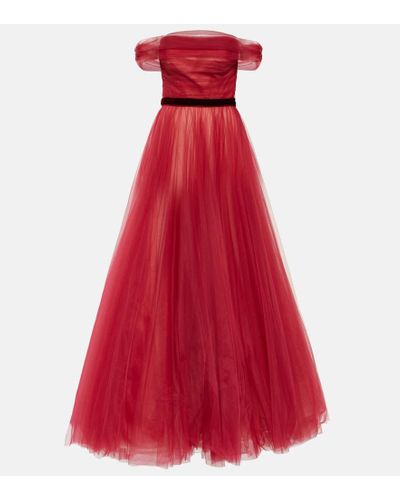 Jenny Packham Tulle Off-shoulder Gown - Red