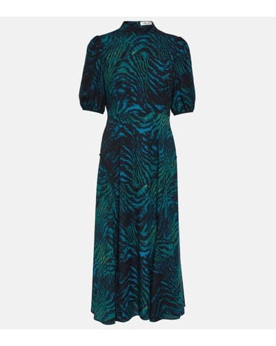 Diane von Furstenberg Nella Tiger-print Crepe Midi Dress - Blue