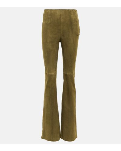 Dorothee Schumacher High-rise Flared Suede Trousers - Green